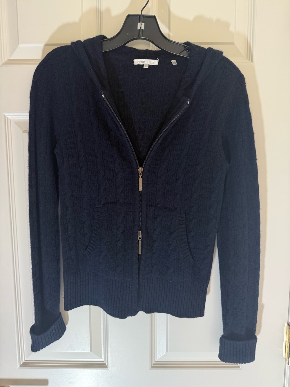 Vince Navy Cable-Knit Zip Hoodie